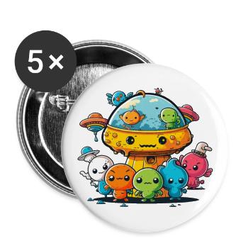 Weltraum-Freunde - Buttons groß 56 mm (5er Pack) - Weiß - Vorne