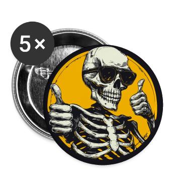 Skelett mit Daumen hoch - Buttons groß 56 mm (5er Pack) - Weiß - Vorne