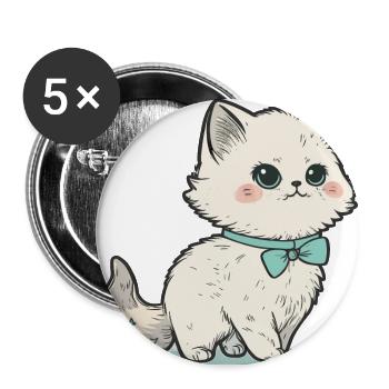 Das elegante Kätzchen - Buttons groß 56 mm (5er Pack) - Weiß - Vorne