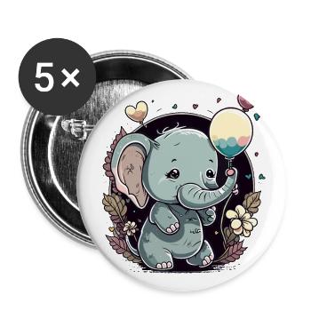 Baby Elephant Love - Buttons large 2.2''/56 mm (5-pack) - white - Front