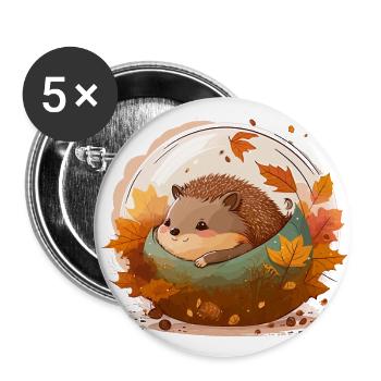 Kuscheliger Igel - Buttons groß 56 mm (5er Pack) - Weiß - Vorne