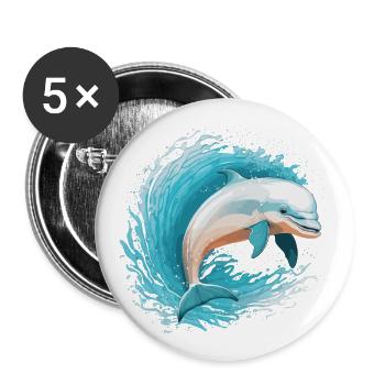 Dauphin espiègle - Lot de 5 grands badges (56 mm) - blanc - Devant