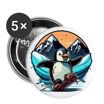 Pingouin heureux - Lot de 5 grands badges (56 mm) - blanc - Devant