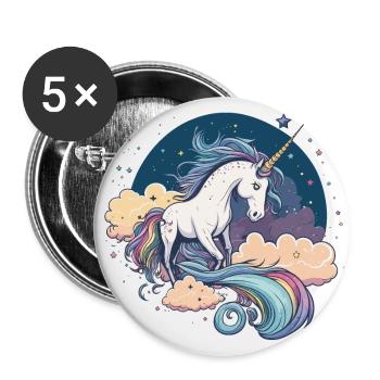 Licorne arc-en-ciel - Lot de 5 grands badges (56 mm) - blanc - Devant