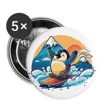 Pingouin heureux - Lot de 5 grands badges (56 mm) - blanc - Devant