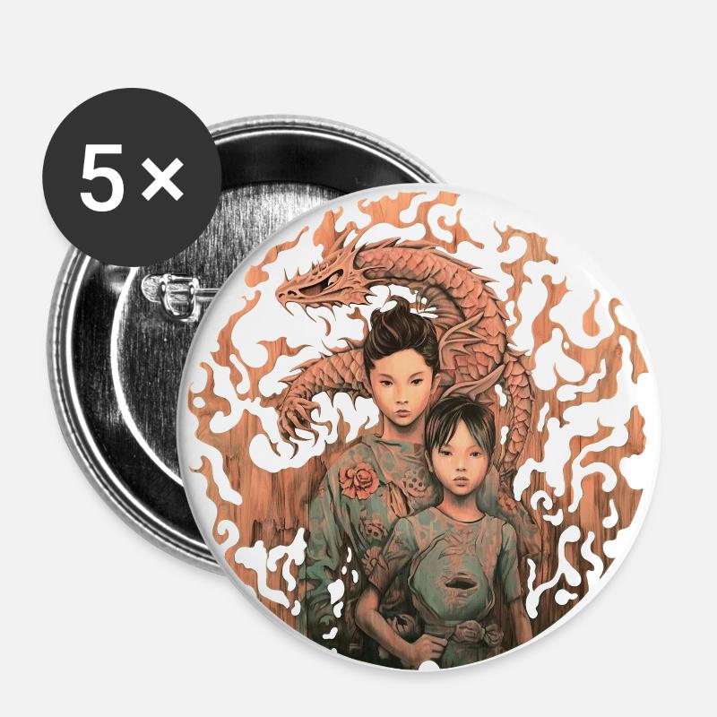 The Fire Dragon - Buttons large 2.2''/56 mm (5-pack) - white