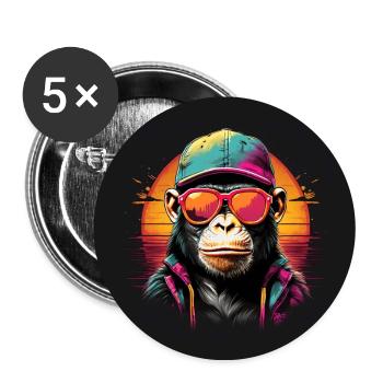Cooler Schimpanse mit Sonnenbrille und Cap - Buttons groß 56 mm (5er Pack) - Weiß - Vorne