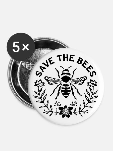 Rettung der Bienen - Buttons groß 56 mm (5er Pack) - Weiß