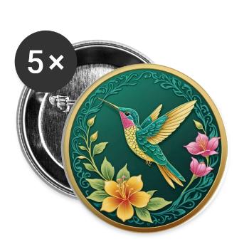 Fancy coin hummingbird on flowers - Buttons large 2.2''/56 mm (5-pack) - white - Front