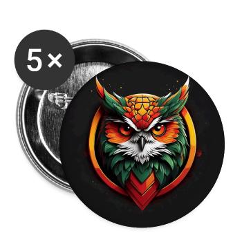 buntes Eulenmotiv im Sticker Comc Stil - Buttons groß 56 mm (5er Pack) - Weiß - Vorne