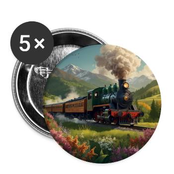 Nostalgic smoking steam locomotive with wagons - Buttons large 2.2''/56 mm (5-pack) - white - Front
