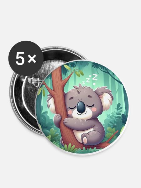 glücklicher Koalabär Koala - Buttons groß 56 mm (5er Pack) - Weiß