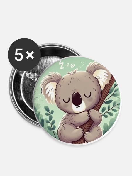 glücklicher Koalabär Koala - Buttons groß 56 mm (5er Pack) - Weiß