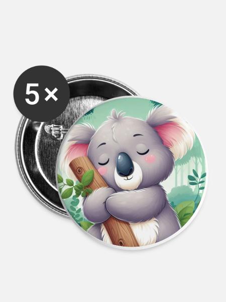 glücklicher Koalabär Koala - Buttons groß 56 mm (5er Pack) - Weiß