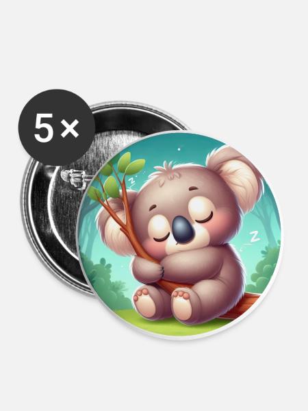 glücklicher Koalabär Koala - Buttons groß 56 mm (5er Pack) - Weiß