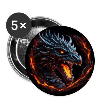 Feuerspeiender Drache mit glühenden Augen - Buttons groß 56 mm (5er Pack) - Weiß - Vorne