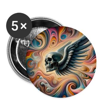 Skull with wings (colorful) - Buttons large 2.2''/56 mm (5-pack) - white - Front