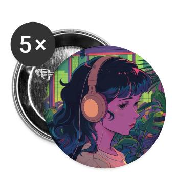 Pflanzen und Musik - hochwertiger Modedruck - Buttons groß 56 mm (5er Pack) - Weiß - Vorne