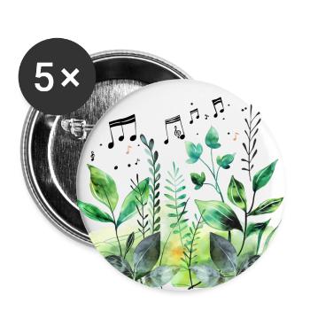 Pflanzen und Musik - hochwertiger Modedruck - Buttons groß 56 mm (5er Pack) - Weiß - Vorne