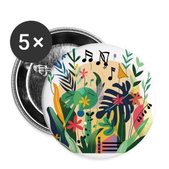 Pflanzen und Musik - hochwertiger Modedruck - Buttons groß 56 mm (5er Pack) - Weiß - Vorne