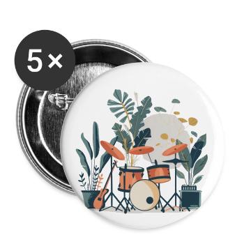 Pflanzen und Musik - hochwertiger Modedruck - Buttons groß 56 mm (5er Pack) - Weiß - Vorne