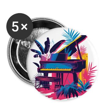 Pflanzen und Musik - hochwertiger Modedruck - Buttons groß 56 mm (5er Pack) - Weiß - Vorne