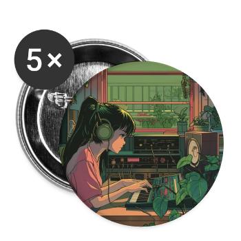 Pflanzen und Musik - hochwertiger Modedruck - Buttons groß 56 mm (5er Pack) - Weiß - Vorne