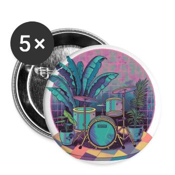 Pflanzen und Musik - hochwertiger Modedruck - Buttons groß 56 mm (5er Pack) - Weiß - Vorne