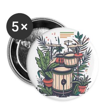 Pflanzen und Musik - hochwertiger Modedruck - Buttons groß 56 mm (5er Pack) - Weiß - Vorne