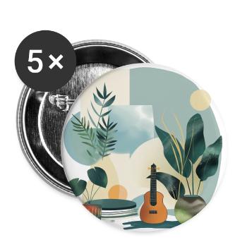 Pflanzen und Musik - hochwertiger Modedruck - Buttons groß 56 mm (5er Pack) - Weiß - Vorne
