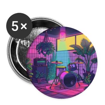 Pflanzen und Musik - hochwertiger Modedruck - Buttons groß 56 mm (5er Pack) - Weiß - Vorne