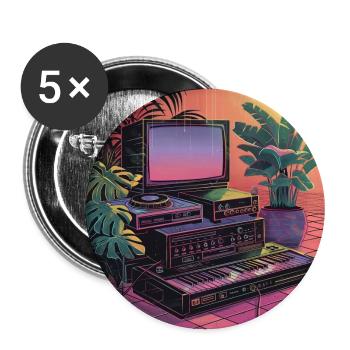 Pflanzen und Musik - hochwertiger Modedruck - Buttons groß 56 mm (5er Pack) - Weiß - Vorne