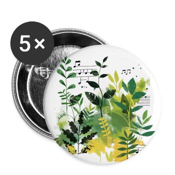 Pflanzen und Musik - hochwertiger Modedruck - Buttons groß 56 mm (5er Pack) - Weiß - Vorne