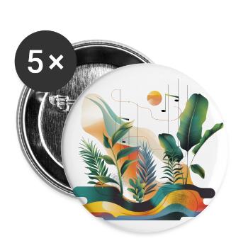 Pflanzen und Musik - hochwertiger Modedruck - Buttons groß 56 mm (5er Pack) - Weiß - Vorne