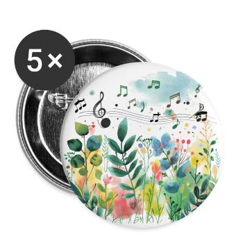 Pflanzen und Musik - hochwertiger Modedruck - Buttons groß 56 mm (5er Pack) - Weiß - Vorne