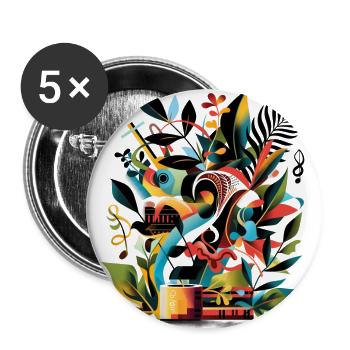 Pflanzen und Musik - hochwertiger Modedruck - Buttons groß 56 mm (5er Pack) - Weiß - Vorne