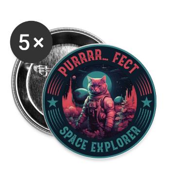 Astronaut Bengalkatze Retro Weltraumforscher - Buttons groß 56 mm (5er Pack) - Weiß - Vorne