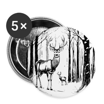 Cerfs dans la neige - Lot de 5 grands badges (56 mm) - blanc - Devant