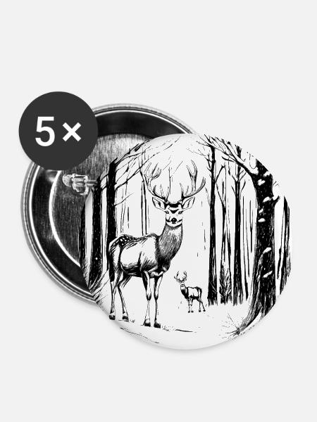 Hirsche im Schnee - Buttons groß 56 mm (5er Pack) - Weiß