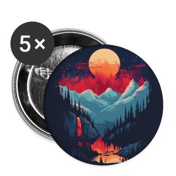 Moonlight and Nature At Night Mountains Forest - Buttons large 2.2''/56 mm (5-pack) - white - Front