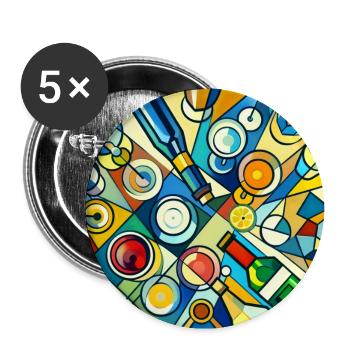 WEIN UND WEINFLASCHEN - Buttons groß 56 mm (5er Pack) - Weiß - Vorne