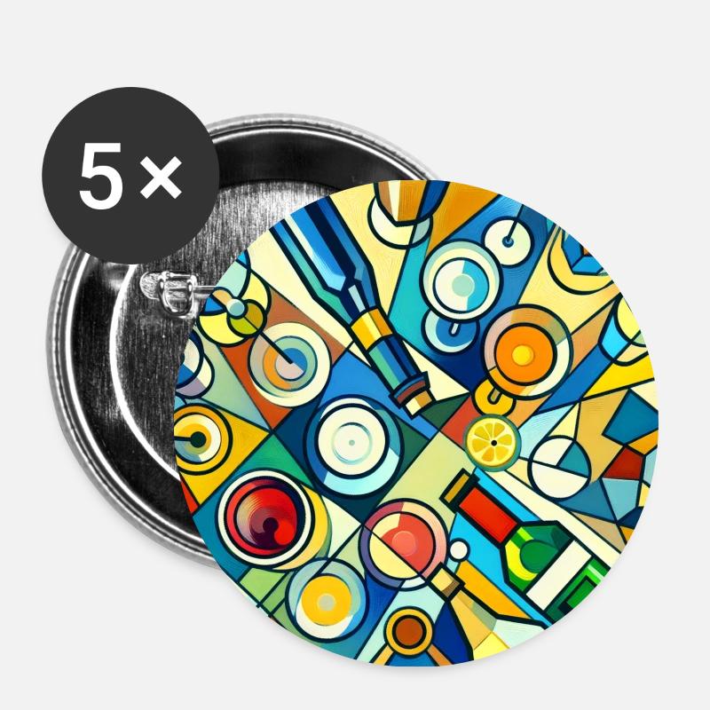 WINE AND WINE BOTTLES - Buttons large 2.2''/56 mm (5-pack) - white