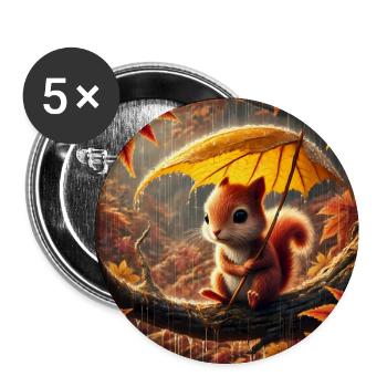 Écureuil Triste sous la Pluie en Automne - Lot de 5 grands badges (56 mm) - blanc - Devant