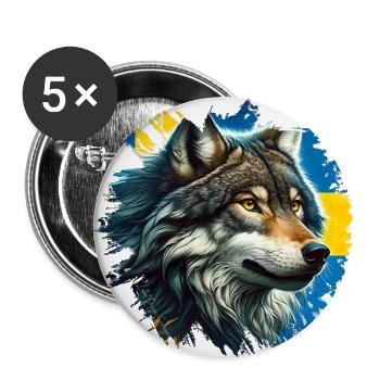 Wolf - Värmlands stolzes ProvinztierWolf - Värmla - Buttons groß 56 mm (5er Pack) - Weiß - Vorne