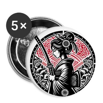 Samurai Girl - Buttons large 2.2''/56 mm (5-pack) - white - Front