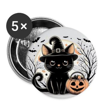 Witch Kitty halloween - Buttons large 2.2''/56 mm (5-pack) - white - Front