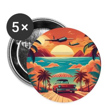 Vintage Beach Sunset with Red Car and Planes - Buttons large 2.2''/56 mm (5-pack) - white - Front