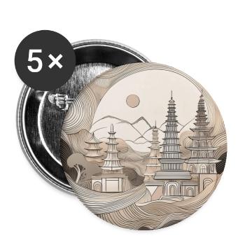 Minimalist Temple Pagodas Art - Buttons large 2.2''/56 mm (5-pack) - white - Front
