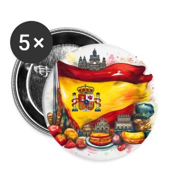 Spain Flag with Traditional Cuisine Design - Buttons large 2.2''/56 mm (5-pack) - white - Front