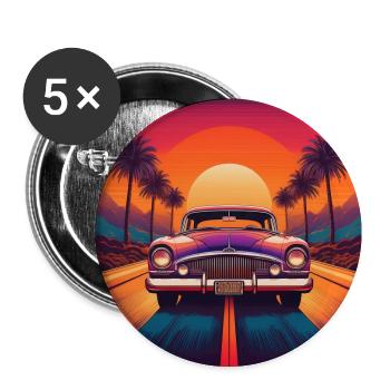 Retro Car at Sunset with Palm Trees - Buttons large 2.2''/56 mm (5-pack) - white - Front